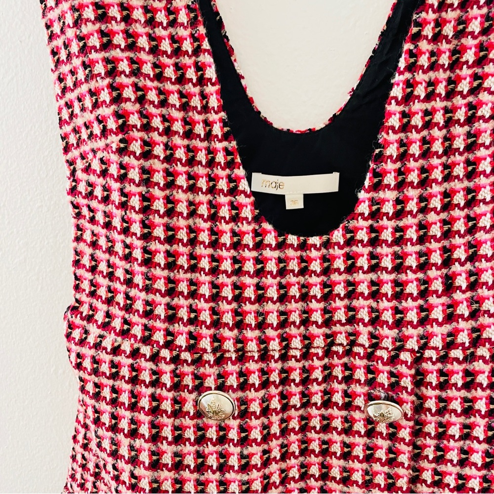 Maje Russi Trompe-l'ail Woven Tweed Mini Pinafore Dress FR 36 / US Small - Picture 10 of 12
